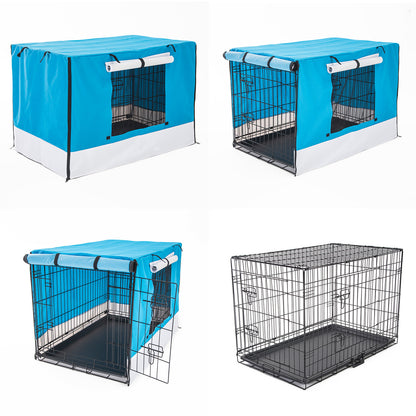 Wire Dog Cage Foldable Crate Kennel 48in with Tray + BLUE Cover Combo V274-PET-WCCV48-BU