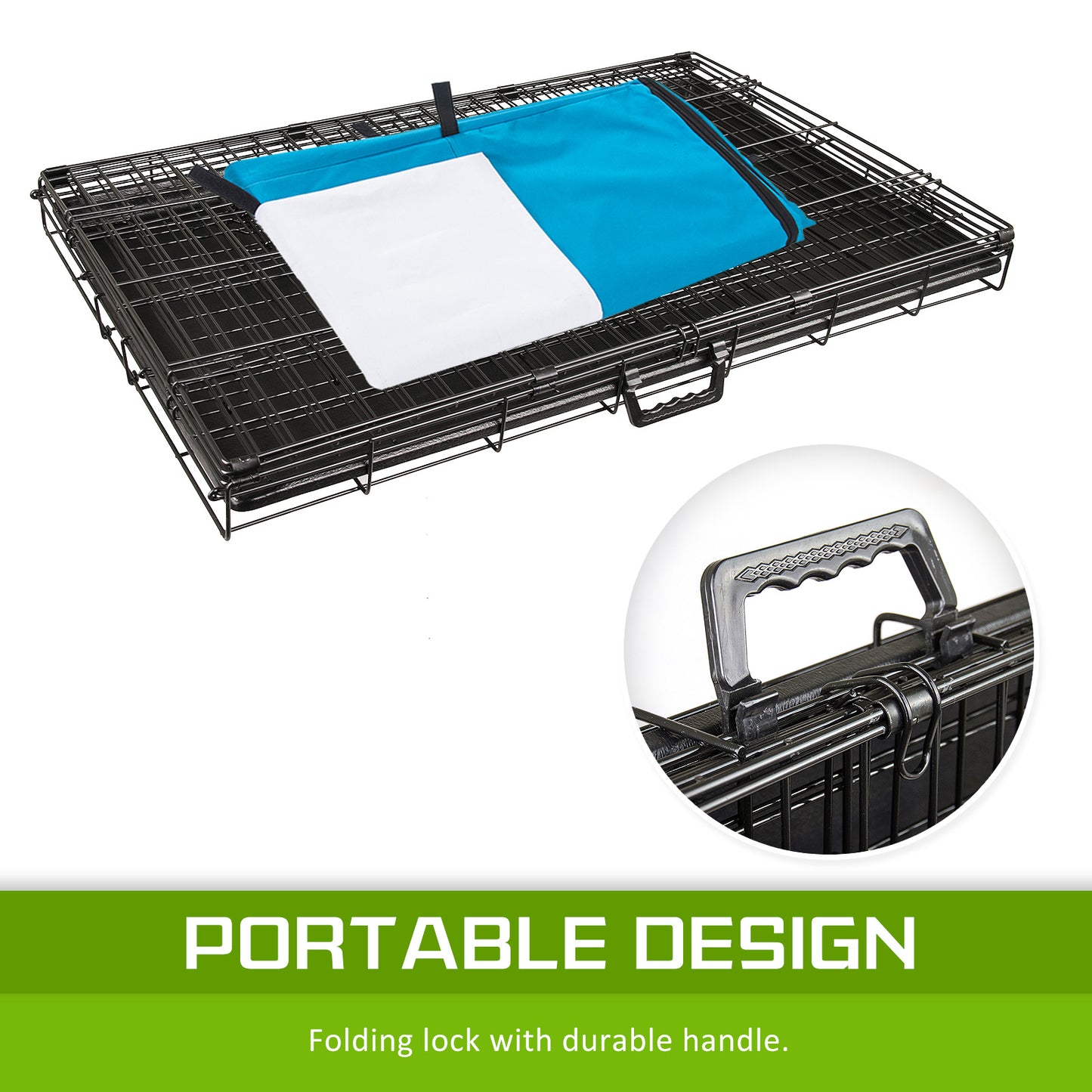 Wire Dog Cage Foldable Crate Kennel 48in with Tray + BLUE Cover Combo V274-PET-WCCV48-BU