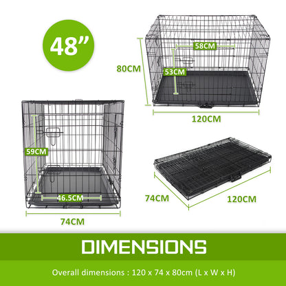 Wire Dog Cage Foldable Crate Kennel 48in with Tray + BLUE Cover Combo V274-PET-WCCV48-BU