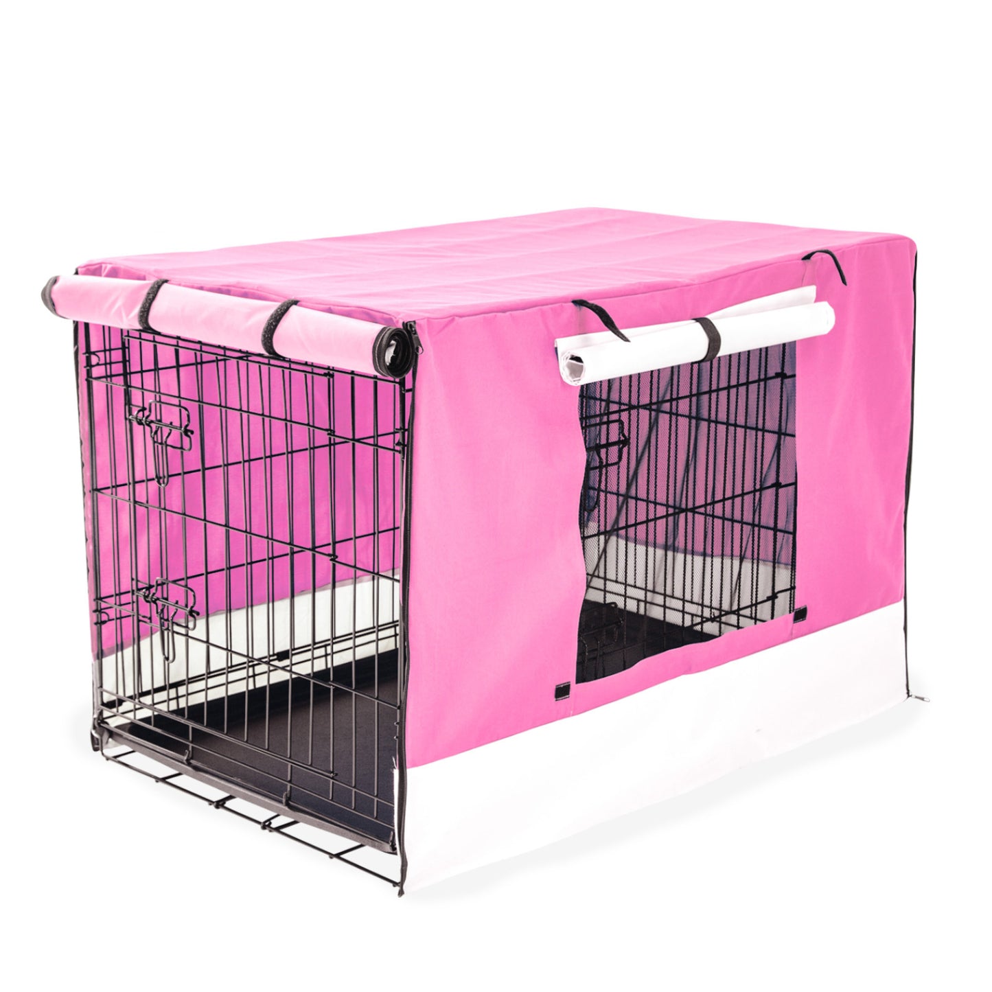 Wire Dog Cage Foldable Crate Kennel 48in with Tray + PINK Cover Combo V274-PET-WCCV48-PK