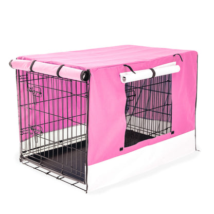 Wire Dog Cage Foldable Crate Kennel 48in with Tray + PINK Cover Combo V274-PET-WCCV48-PK