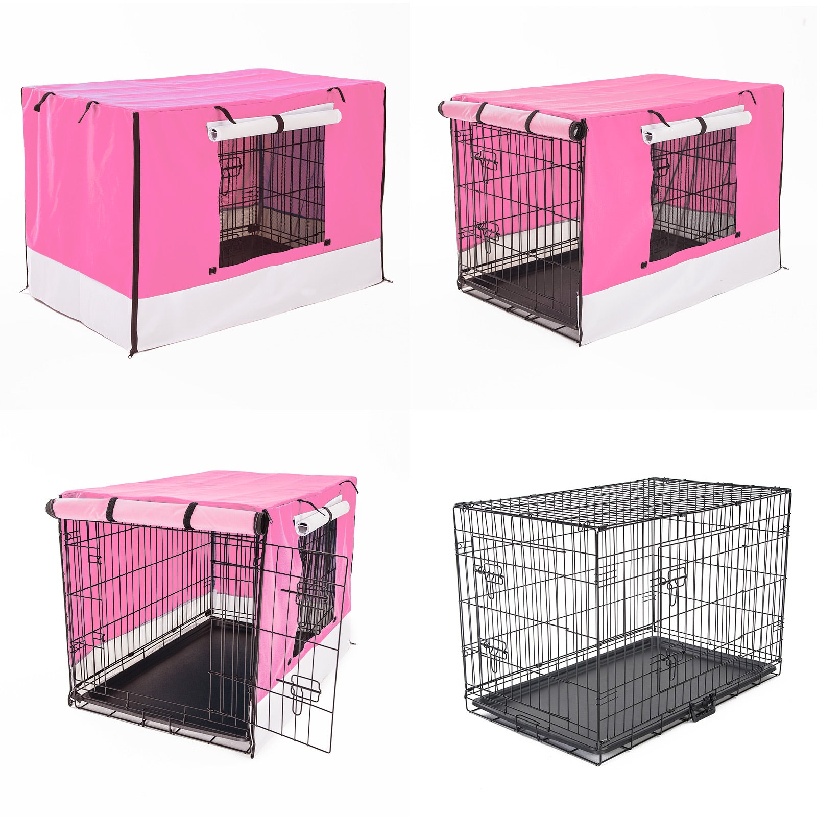 Wire Dog Cage Foldable Crate Kennel 48in with Tray + PINK Cover Combo V274-PET-WCCV48-PK
