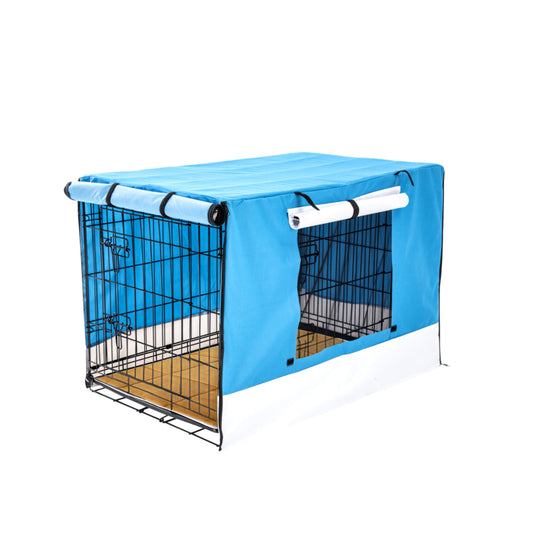 Wire Dog Cage Crate 24in with Tray + Cushion Mat + BLUE Cover Combo V274-PET-WCCVCU24-BU