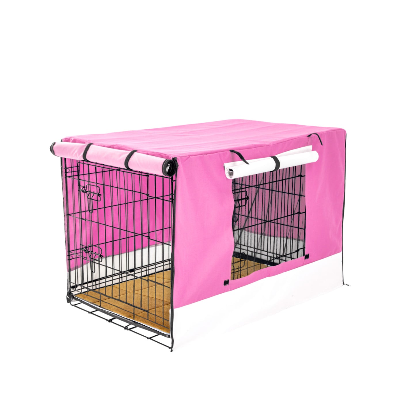 Wire Dog Cage Crate 24in with Tray + Cushion Mat + PINK Cover Combo V274-PET-WCCVCU24-PK