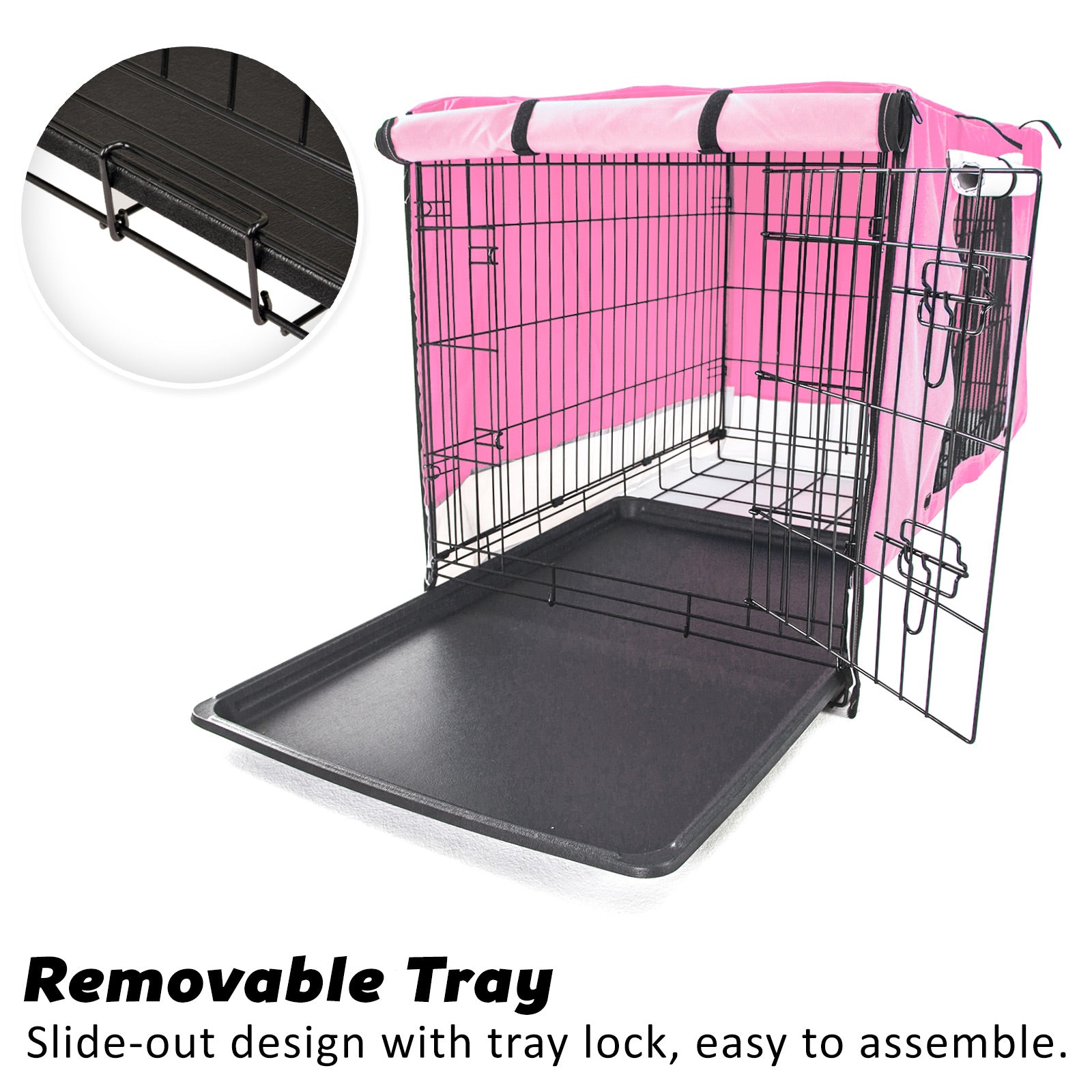 Wire Dog Cage Crate 24in with Tray + Cushion Mat + PINK Cover Combo V274-PET-WCCVCU24-PK