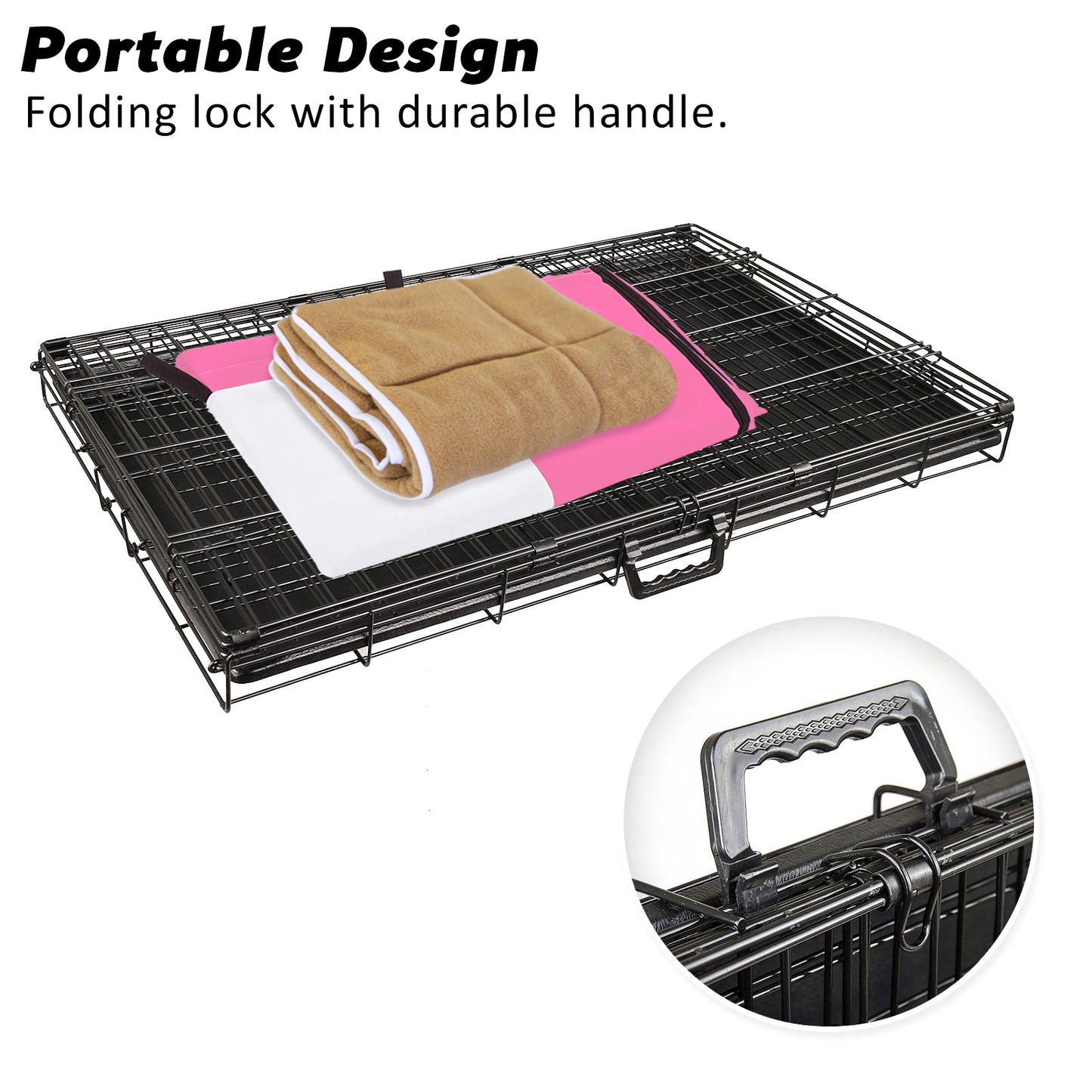 Wire Dog Cage Crate 24in with Tray + Cushion Mat + PINK Cover Combo V274-PET-WCCVCU24-PK
