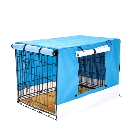 Wire Dog Cage Crate 36in with Tray + Cushion Mat + BLUE Cover Combo V274-PET-WCCVCU36-BU
