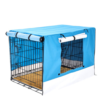 Wire Dog Cage Crate 42in with Tray + Cushion Mat + BLUE Cover Combo V274-PET-WCCVCU42-BU