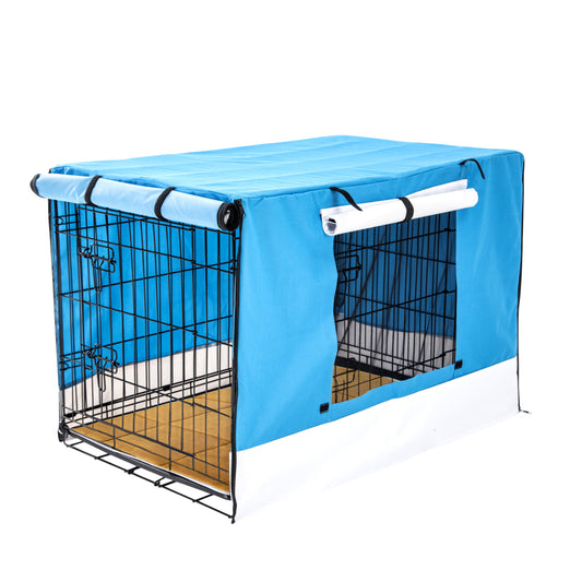 Wire Dog Cage Crate 42in with Tray + Cushion Mat + BLUE Cover Combo V274-PET-WCCVCU42-BU