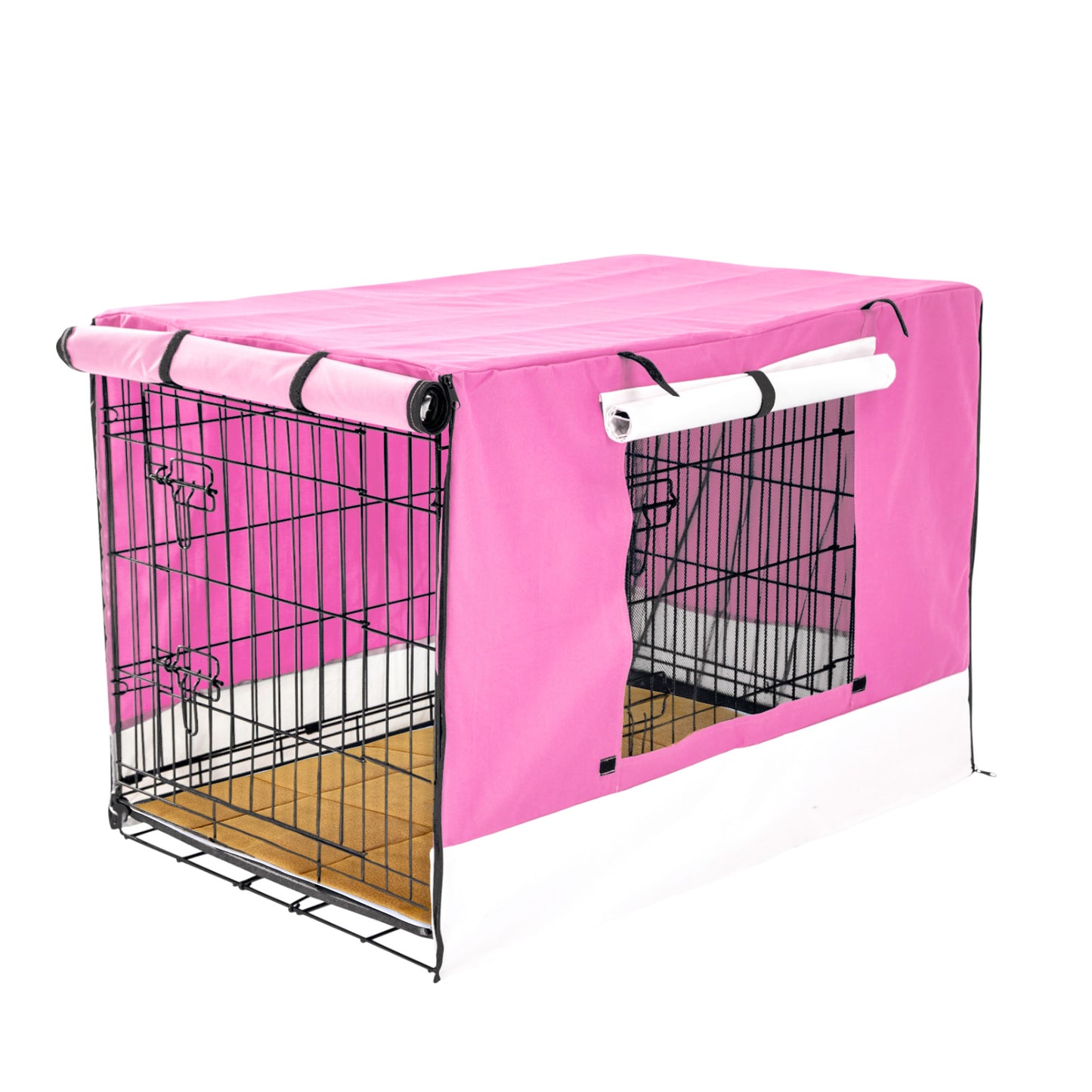 Wire Dog Cage Crate 42in with Tray + Cushion Mat + PINK Cover Combo V274-PET-WCCVCU42-PK