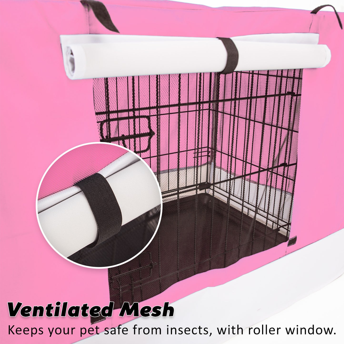 Wire Dog Cage Crate 42in with Tray + Cushion Mat + PINK Cover Combo V274-PET-WCCVCU42-PK