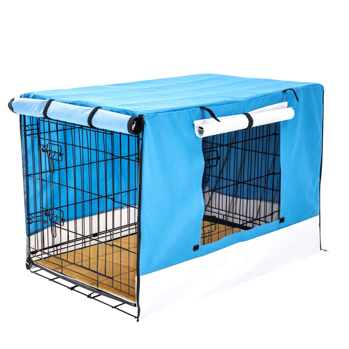 Wire Dog Cage Crate 48in with Tray + Cushion Mat + BLUE Cover Combo V274-PET-WCCVCU48-BU