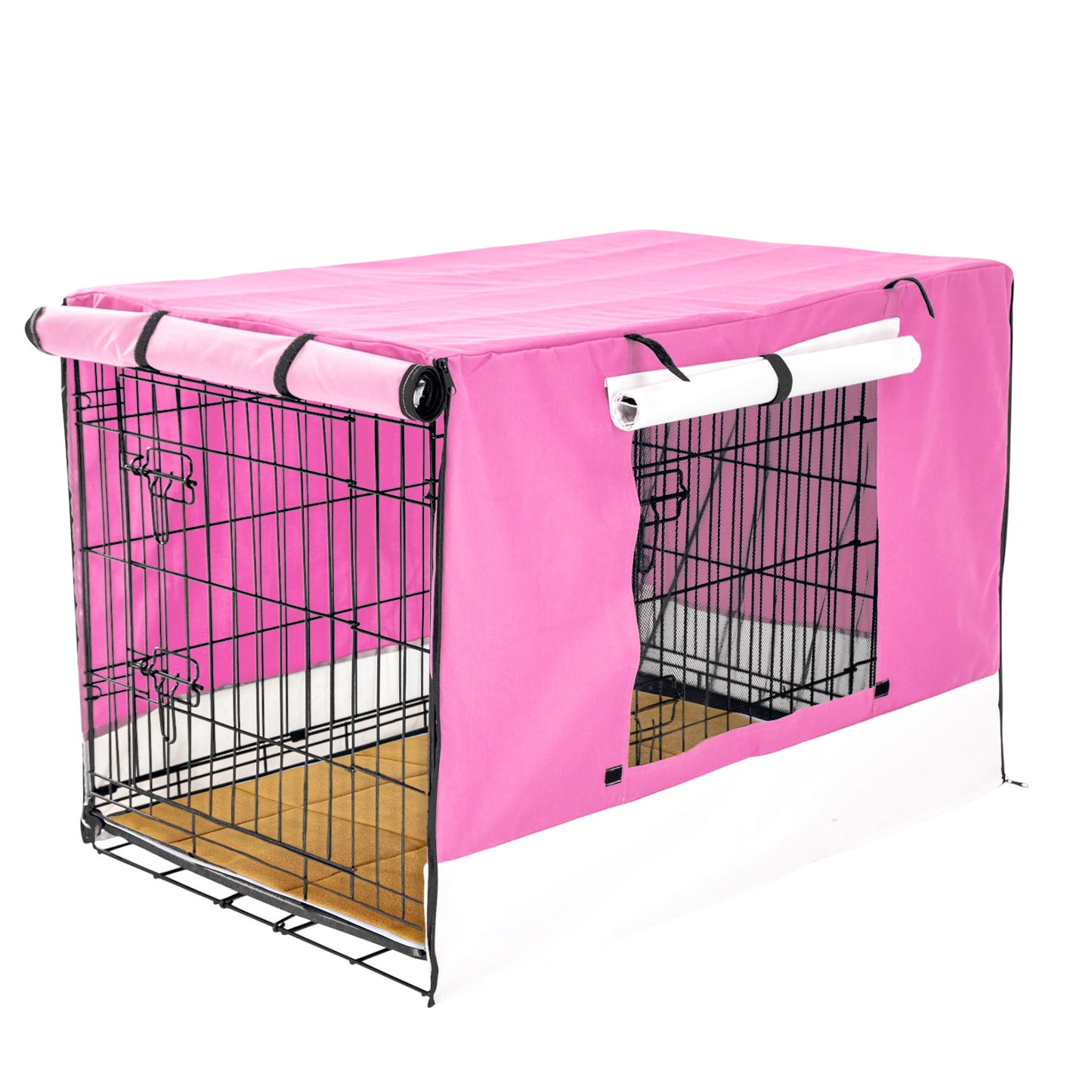 Wire Dog Cage Crate 48in with Tray + Cushion Mat + PINK Cover Combo V274-PET-WCCVCU48-PK