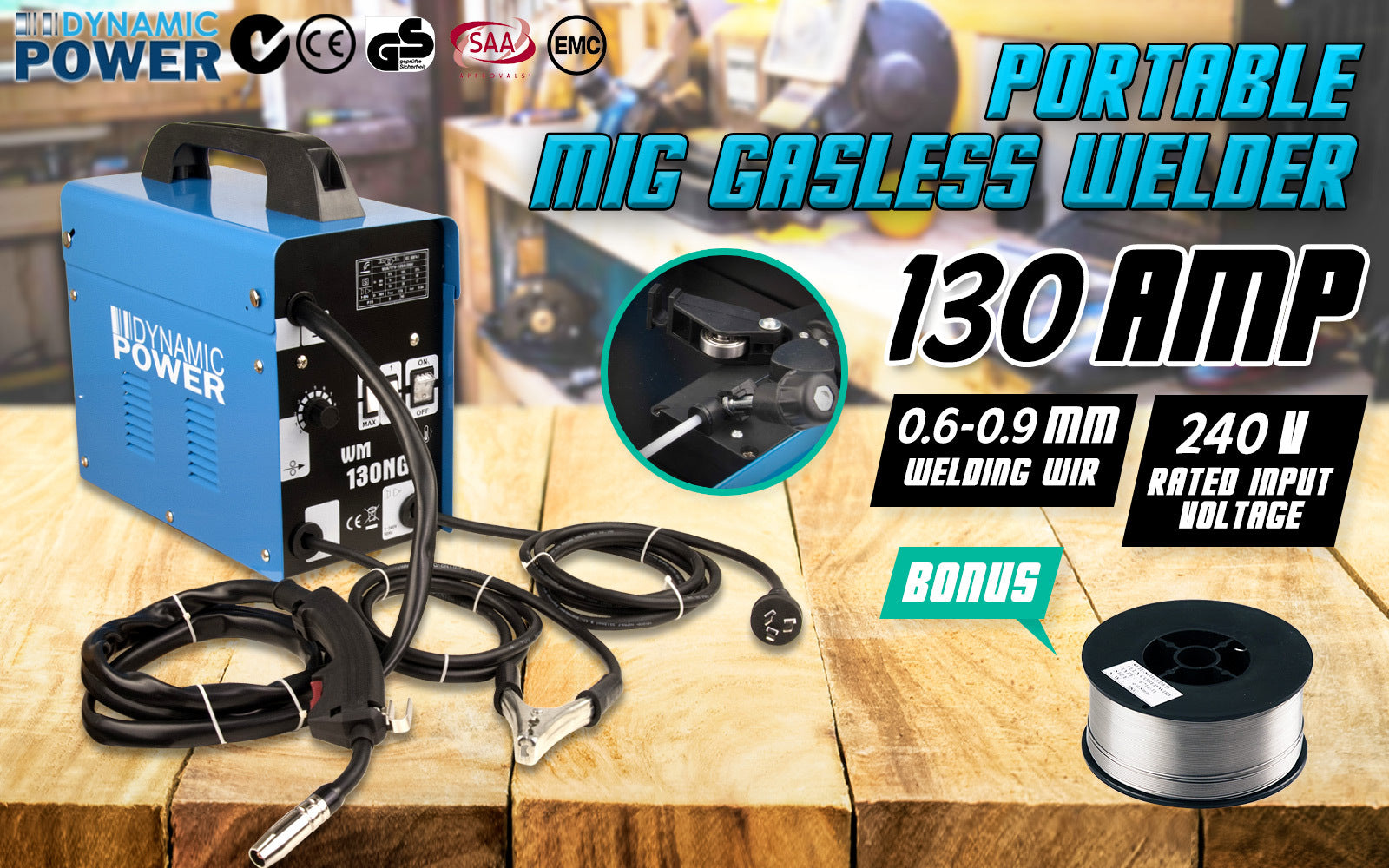 MIG Gasless Welder + Wire Portable Welding Machine 130Amp V274-TL-WM130NG-WIRE
