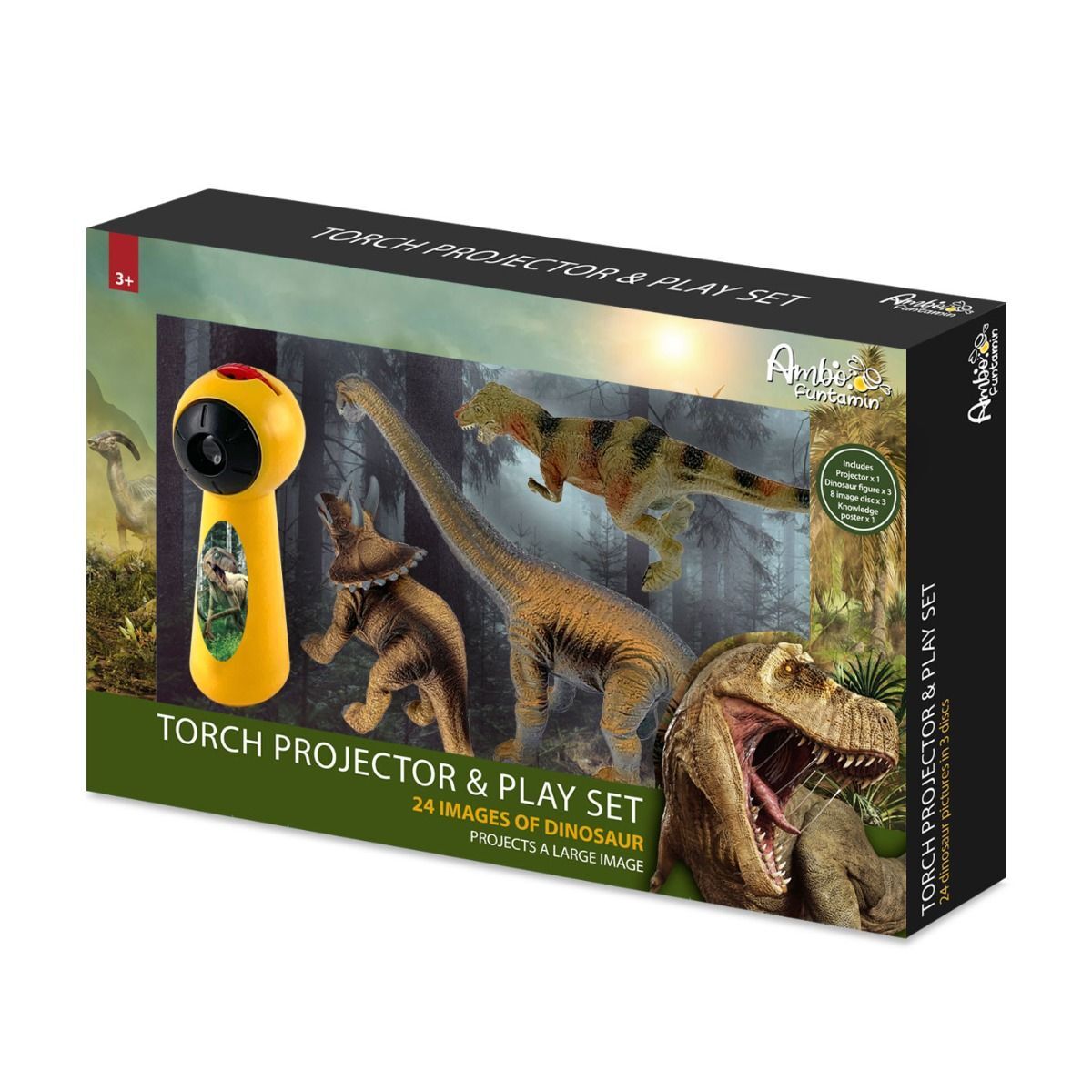 Dinosaur Projector and 3 Toy Figures Play Set - Kids STEM Learning Set V274-TOY-KN-ADNPGB