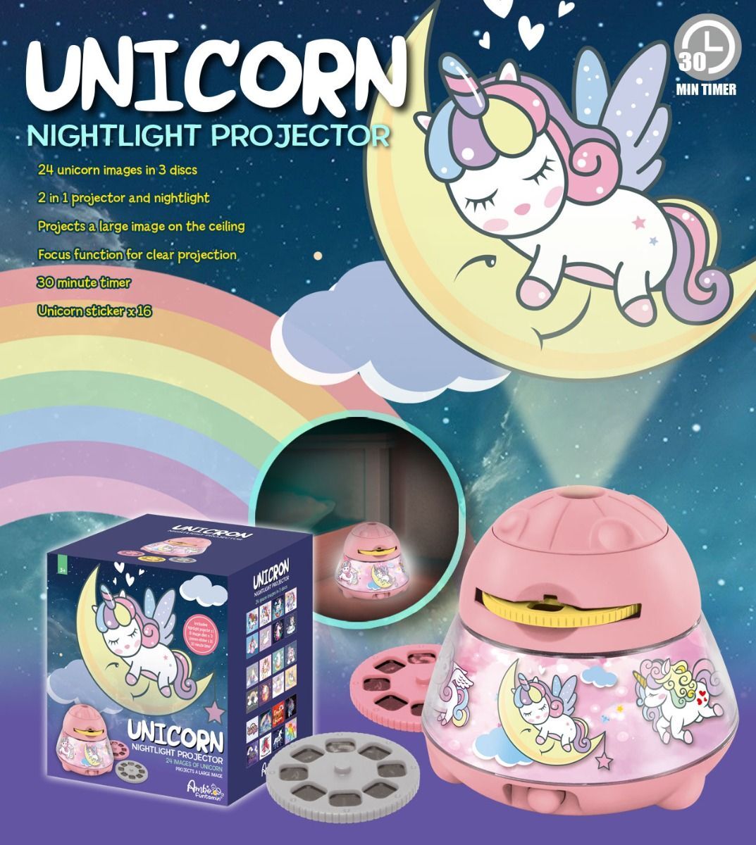 Unicorn Dreamy Sky Night Light Projector - Kids STEAM Toy V274-TOY-KN-ADREAMSKY-U