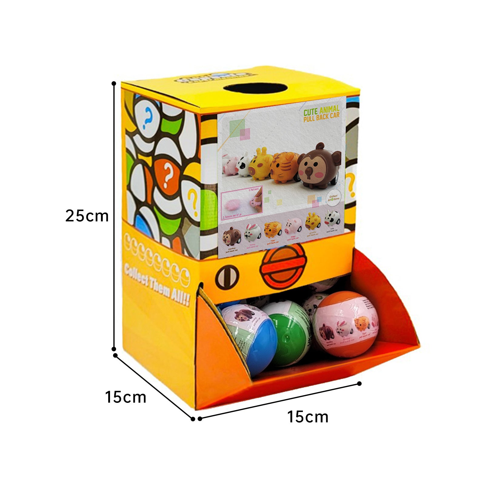 40X Cute Animal Pull Back Car Toy Capsules 50mm Collectible Gacha in Display Box V274-TOY-KN-F-PBCAN-50
