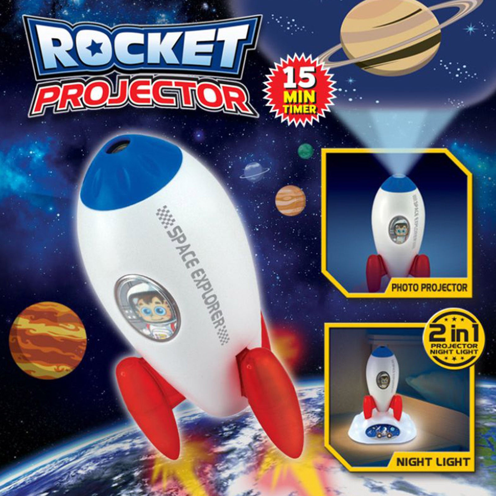 Rocket Projector Night Light Kids STEM Toy - Outer Space Planet V274-TOY-KN-LUP-0025