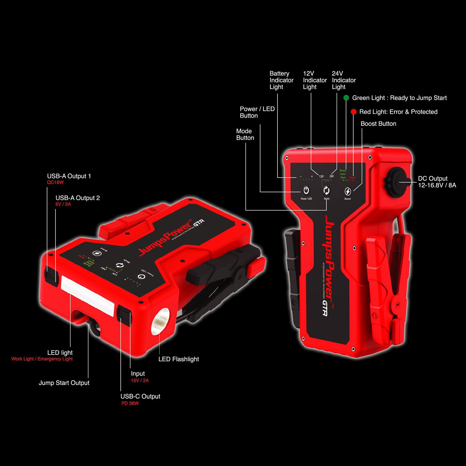 4000A Jump Starter 12V Powerbank 99900mWh 24V Pro Car Battery Charger LED GTR V274-VE-JP-JS-GTR