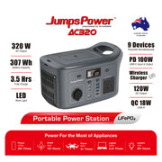 320W Portable Power Station JumpsPower Wireless Battery Charger 307Wh LED Light V274-VE-JP-PPS-AC320