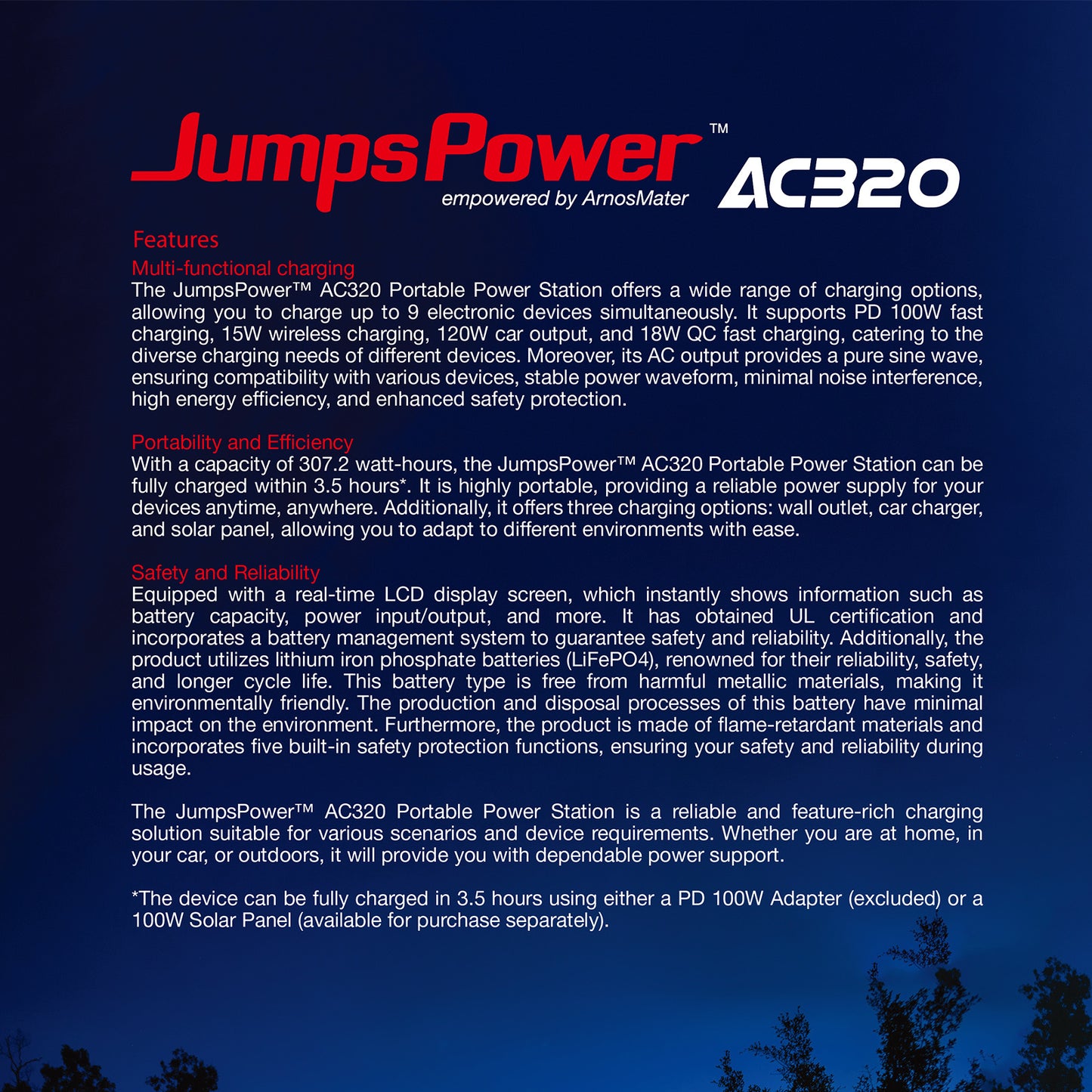 320W Portable Power Station JumpsPower Wireless Battery Charger 307Wh LED Light V274-VE-JP-PPS-AC320