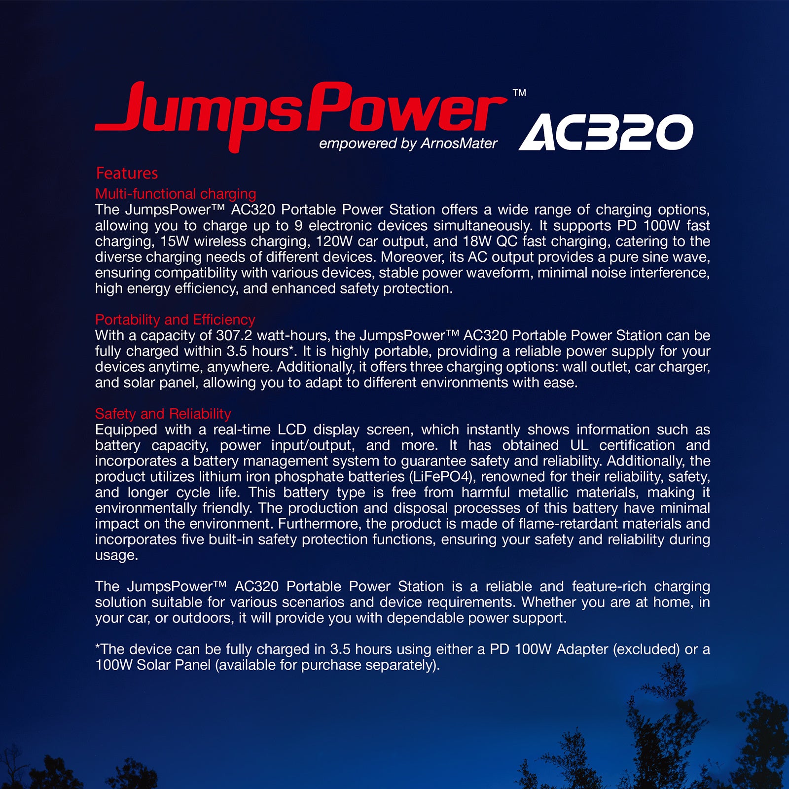 320W Portable Power Station JumpsPower Wireless Battery Charger 307Wh LED Light V274-VE-JP-PPS-AC320