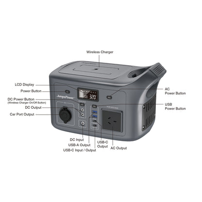 320W Portable Power Station JumpsPower Wireless Battery Charger 307Wh LED Light V274-VE-JP-PPS-AC320
