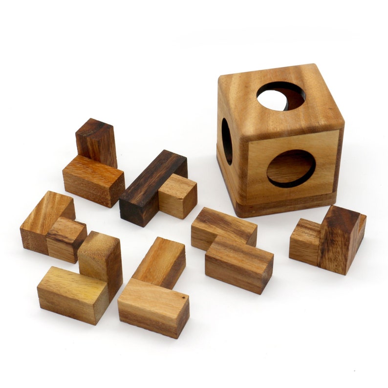 3 individual brainteaser wooden puzzles in a gift wooden box V277-3IBWP