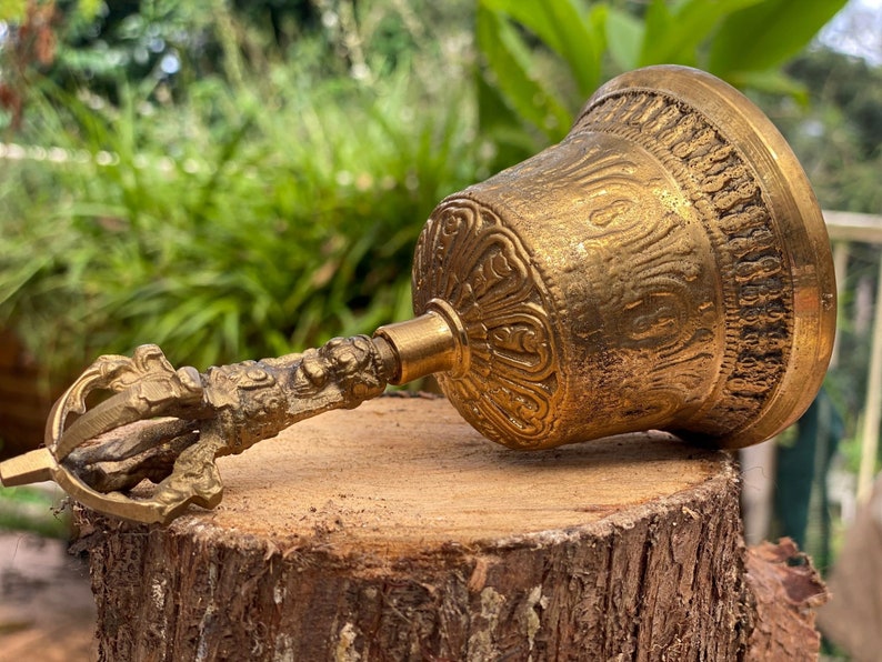 Brass Bell 6 inch Buddhist Nepal Tibetan Prayer Bell Meditation Stress Relief or Sound Therapy V277-BB6IBNTPB