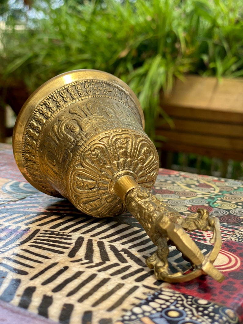 Brass Bell 6 inch Buddhist Nepal Tibetan Prayer Bell Meditation Stress Relief or Sound Therapy V277-BB6IBNTPB