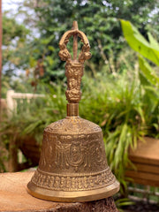 Brass Bell 6 inch Buddhist Nepal Tibetan Prayer Bell Meditation Stress Relief or Sound Therapy V277-BB6IBNTPB