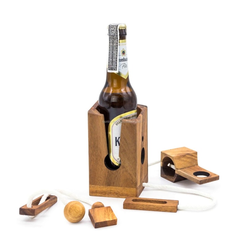 Brainteaser beer bottle mystery lock puzzle- open the lock before you can have a drink! Great party gift V277-BBBMLP