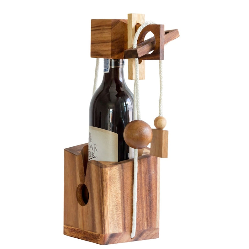 Brainteaser wine bottle mystery lock puzzle- open the lock before you can have a drink! Great party gift V277-BWBMLP
