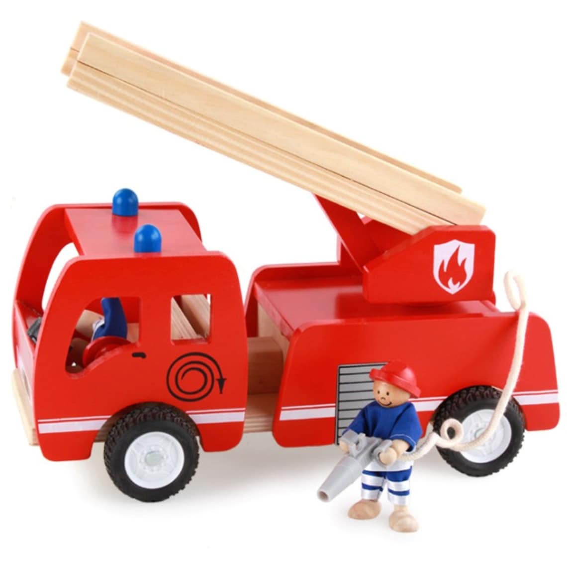 Fire truck wooden 3 years + with ladder and firemen Fire engine Red V277-FIRETRUCK