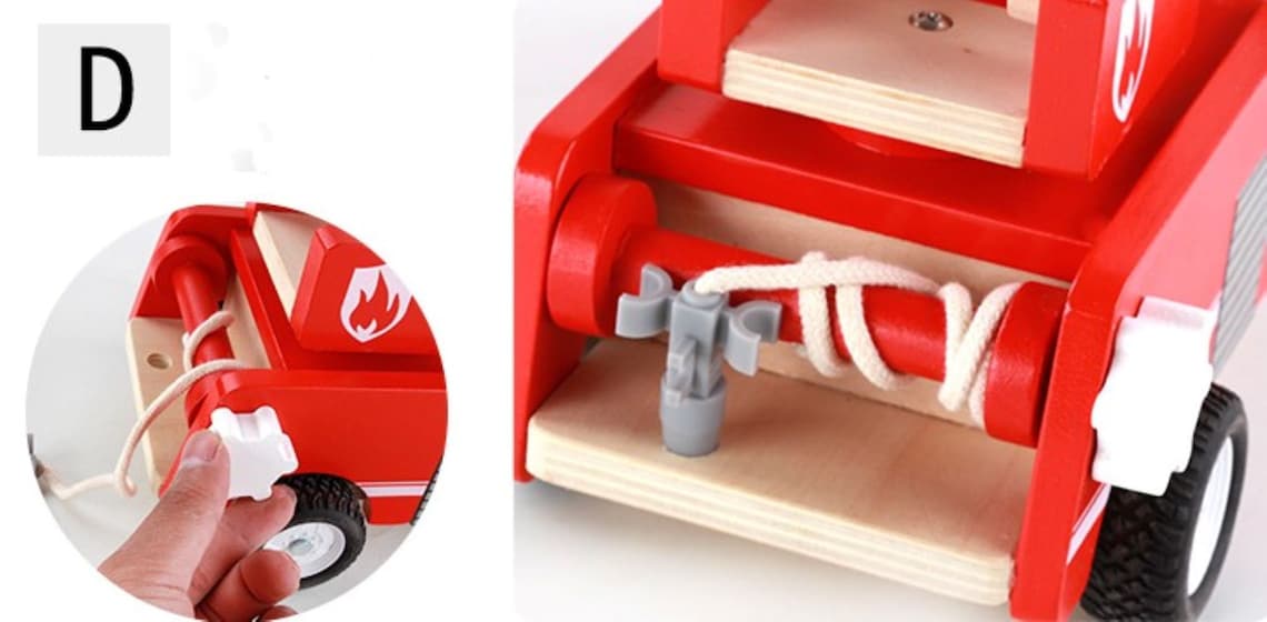 Fire truck wooden 3 years + with ladder and firemen Fire engine Red V277-FIRETRUCK