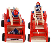 Fire truck wooden 3 years + with ladder and firemen Fire engine Red V277-FIRETRUCK