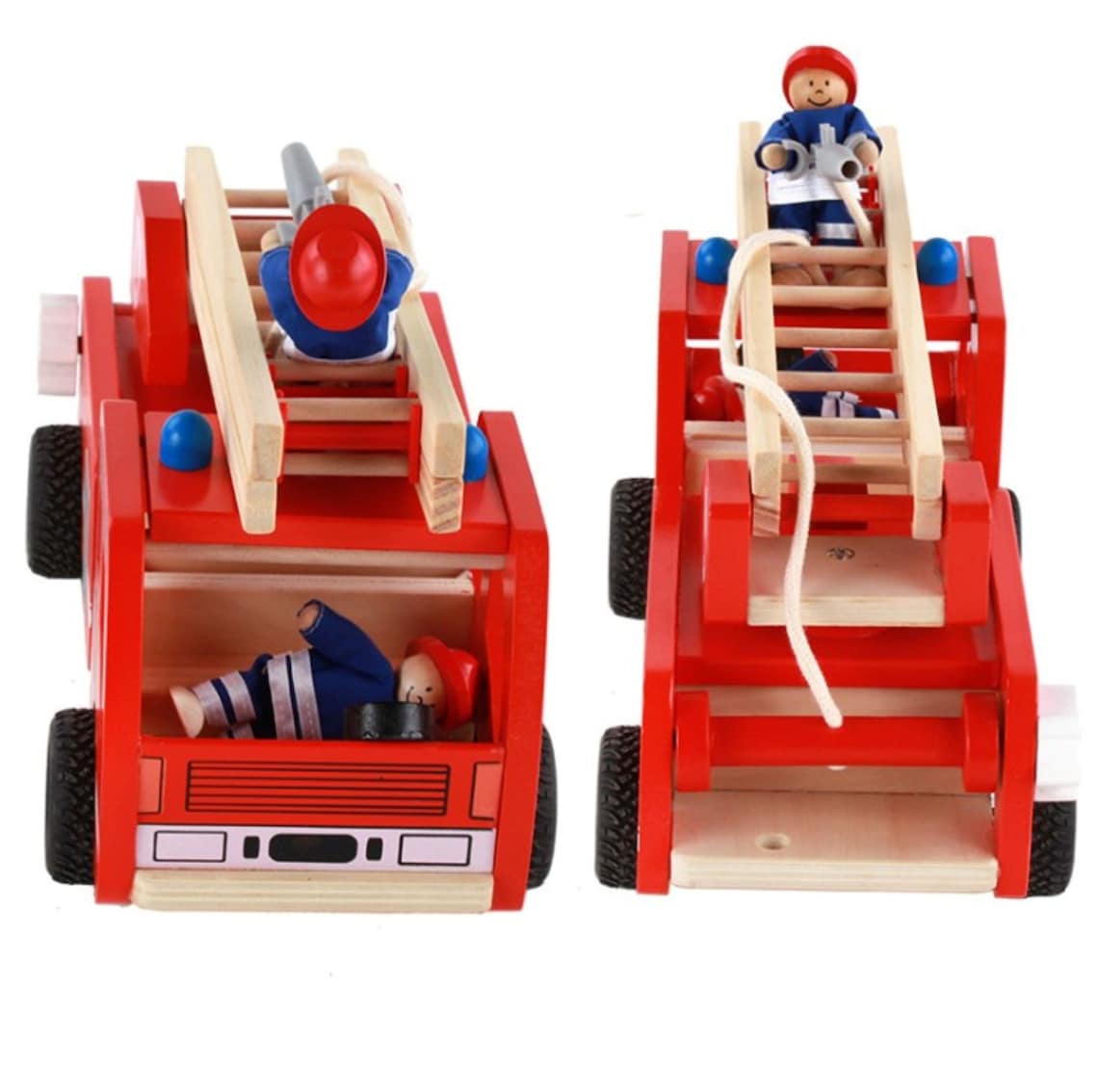 Fire truck wooden 3 years + with ladder and firemen Fire engine Red V277-FIRETRUCK
