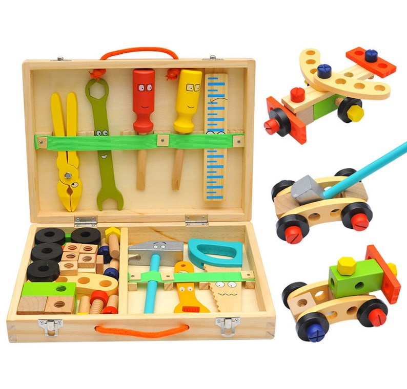 Children's pretend play build fix wood Toolbox Toy, Carpenter Traddie Set For toddlers and kids V277-HELONYOUSITOOLBOX