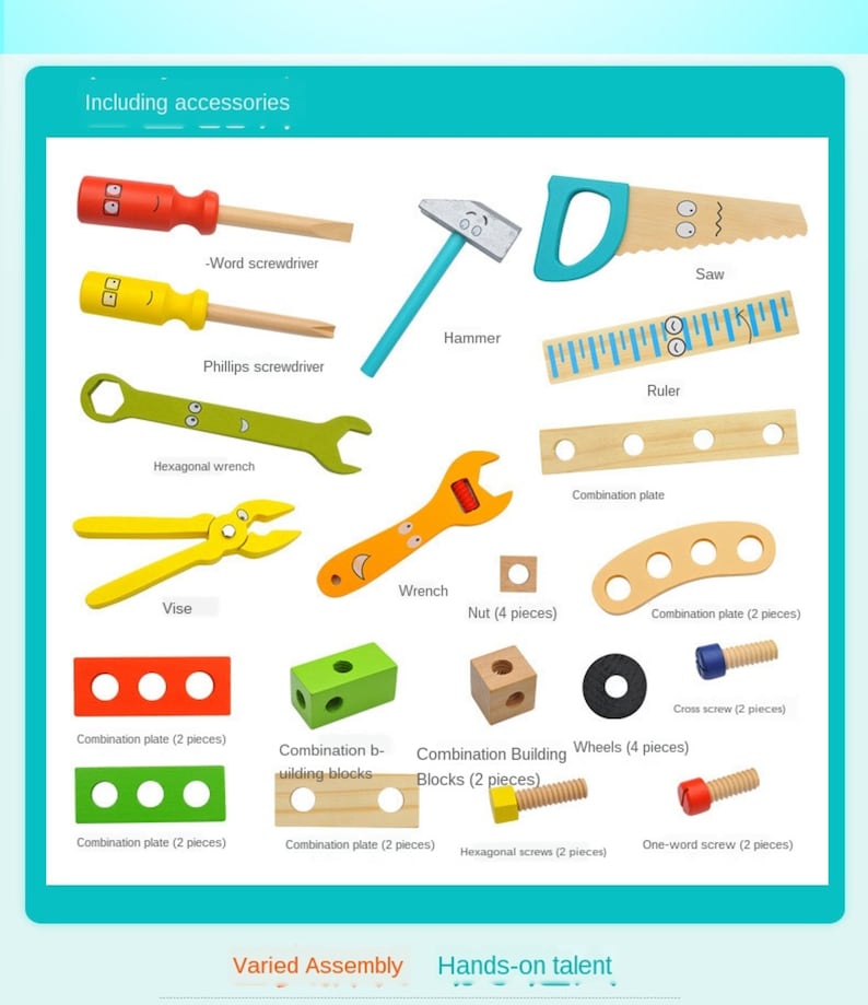 Children's pretend play build fix wood Toolbox Toy, Carpenter Traddie Set For toddlers and kids V277-HELONYOUSITOOLBOX