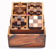 4 individual brainteaser wooden puzzles in a gift wooden box V277-IBWP