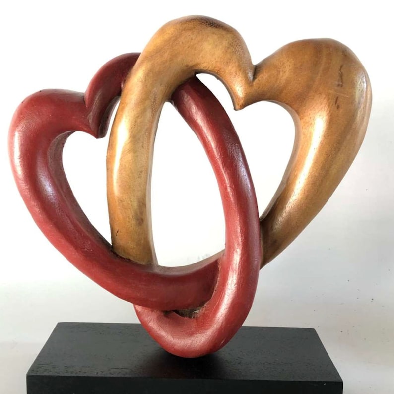 Heart Love Wood Carving Wood Sculpture Acacia Wooden Statue Heart in red 22cm V277-LAYA_THAILAND_HAERT_RED_40599