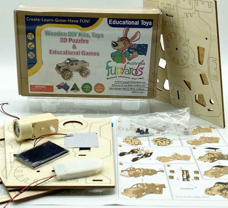 Model car 3D Ply Wood puzzle- Build and Paint your own 4 x 4 Truck Car craft kit with MOTOR (solar or battery) V277-MC3DPWP