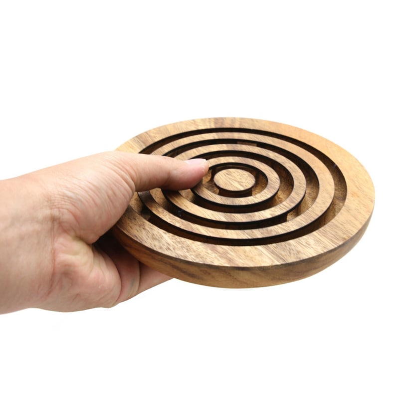 Marble run brain teaser puzzle, wood, handmade 3D puzzle-get all 3 marbles together V277-MRBTP
