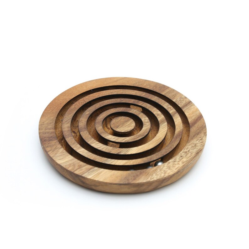 Marble run brain teaser puzzle, wood, handmade 3D puzzle-get all 3 marbles together V277-MRBTP