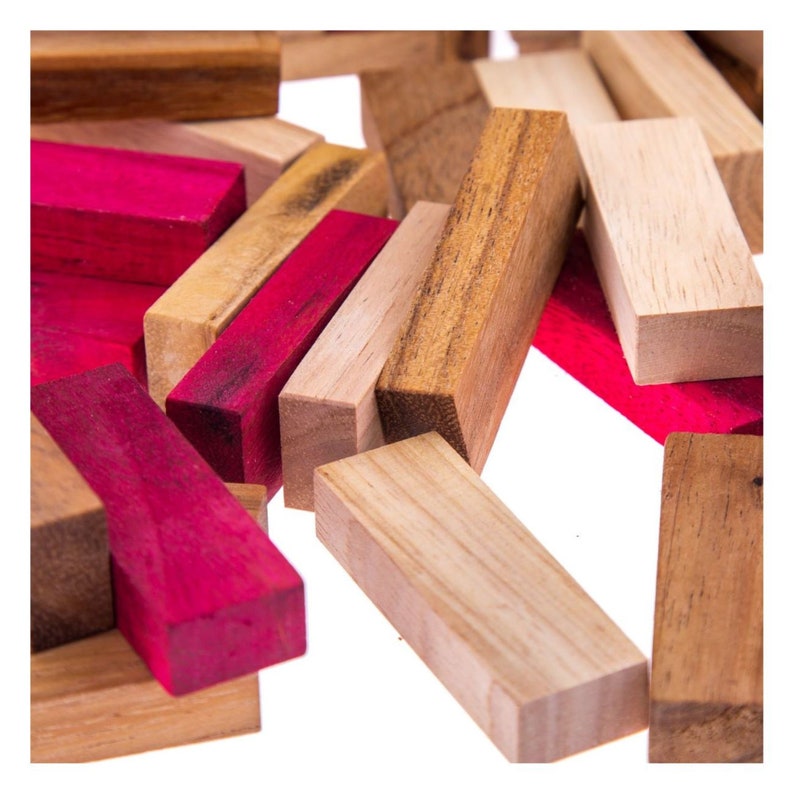 Stacking tumbling blocks wood Red colours balance game with dice play options handmade stacking Fun Board V277-STBWRCBG