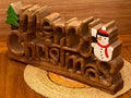Wooden carved Merry Christmas decoration 38 cm long with Tree and Star V277-WCMCD