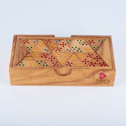 Wooden Domino Game Set Triangle shaped Handmade Dominoes in Gift box V277-WDGSTSHD