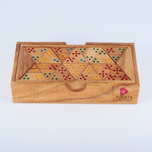 Wooden Domino Game Set Triangle shaped Handmade Dominoes in Gift box V277-WDGSTSHD