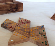 Wooden Domino Game Set Triangle shaped Handmade Dominoes in Gift box V277-WDGSTSHD