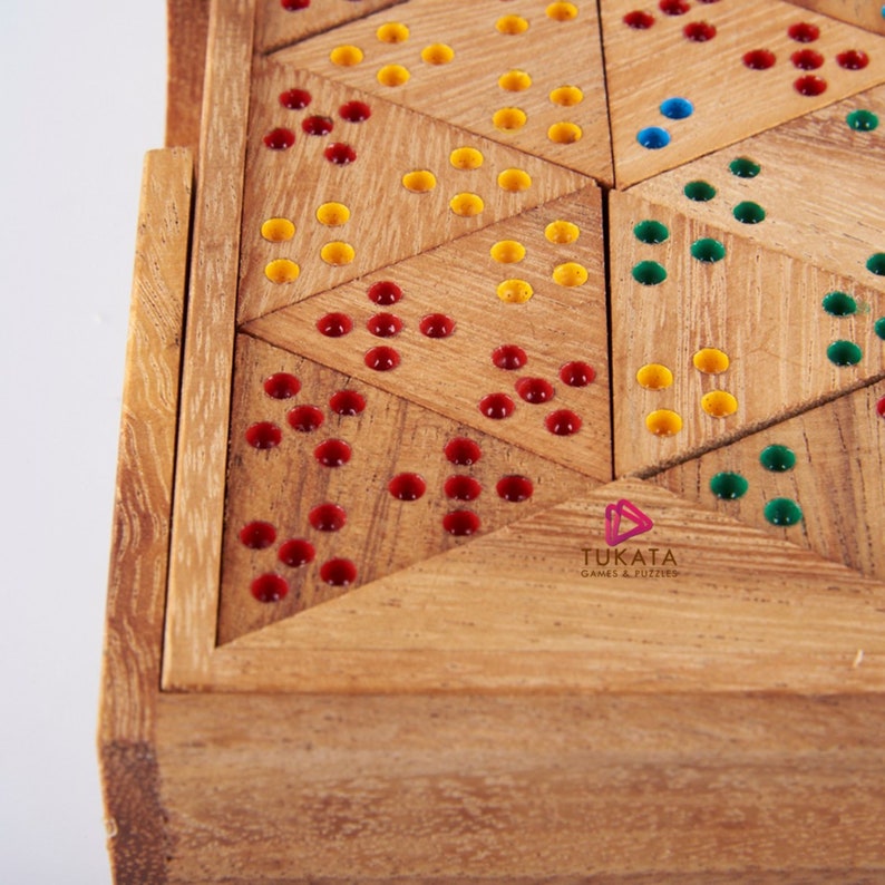 Wooden Domino Game Set Triangle shaped Handmade Dominoes in Gift box V277-WDGSTSHD